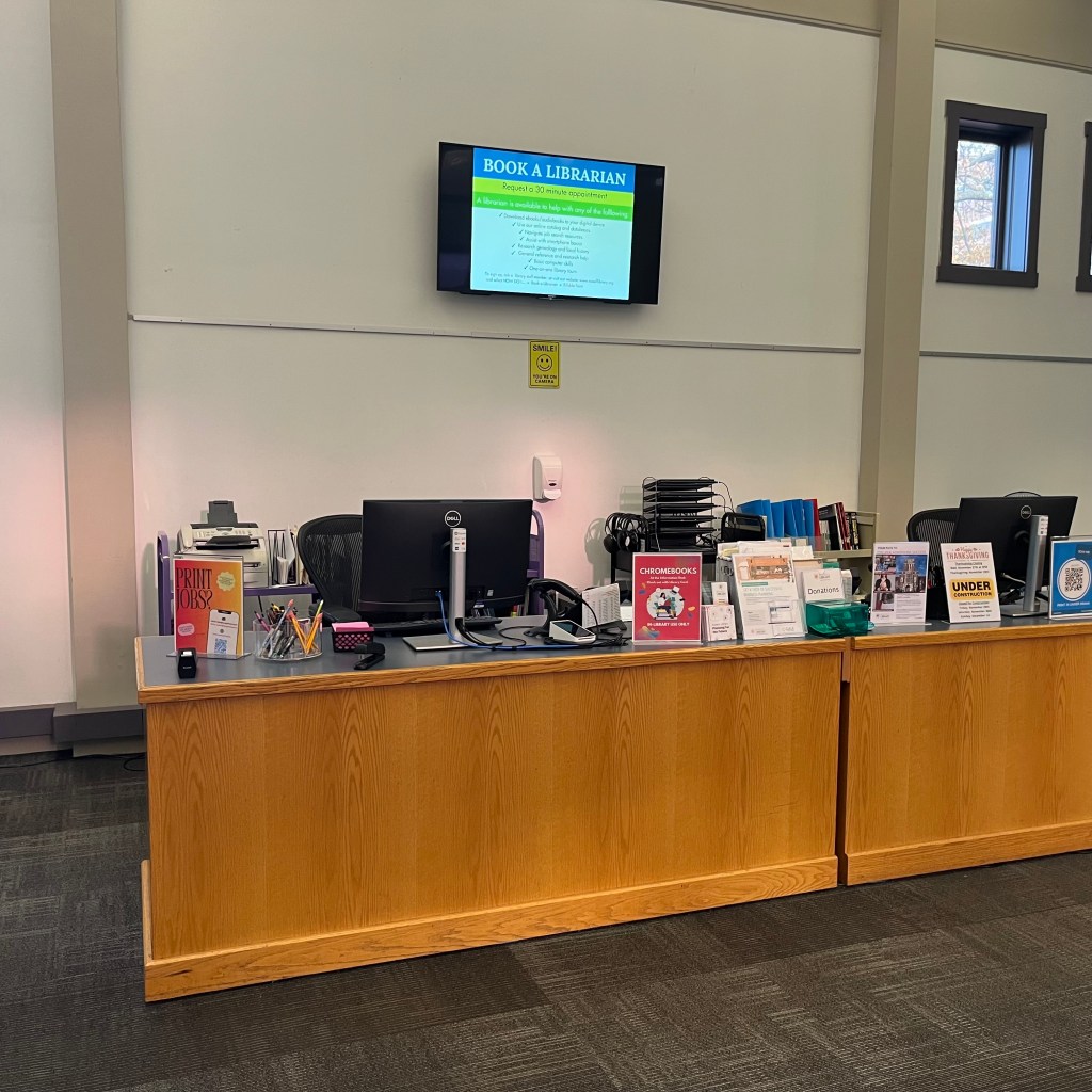The Information Desk provides reference and technology assistance.