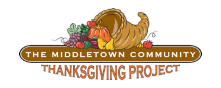 The Middletown Community Thanksgiving Project logo with a cornucopia spilling fruit, veggies, and a pumpkin on top of the words.