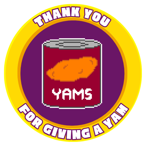 "Thank You for Giving a Yam" 8-bit logo